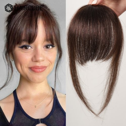 Bild von 100 % Echthaar-Pony, natürliches Braun, Wispy Bang Haarspange in Pony, Fransen mit Bügeln, Haarteil für Frauen, Clip on Air Bang 4,5 Zoll