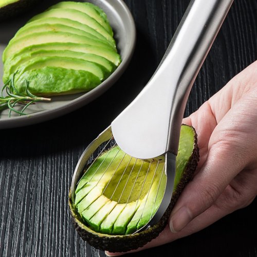 Image of Stainless Steel Avocado Knife Gadget – Precision Fruit Cutter for Hass Avocados, Dragon Fruit & More – Easy Slicing Tool for Modern Kitchens