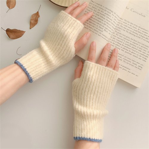 Image of Korean Solid Color Half Finger Gloves Unisex Winter Knitted Gloves Women's Faux Cashmere Warm Gloves Hand Wrist Warmer Mittens