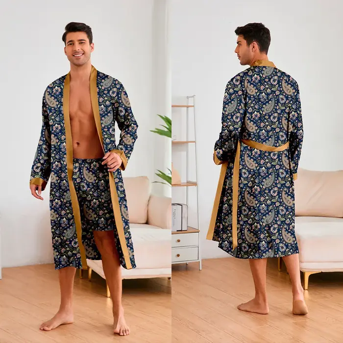 Image de Pyjama Homme Longue Nuit Soie - Confort Élégant Printemps-Été