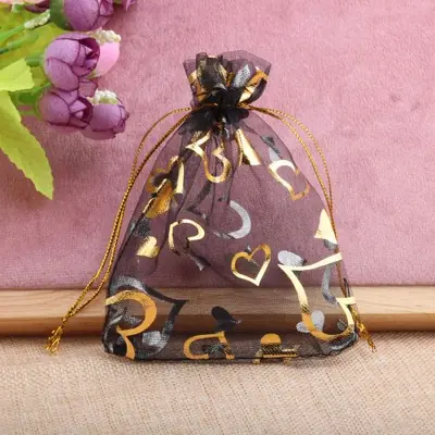 Image de Sacs Cœur Organza 7x9cm - 50 pcs