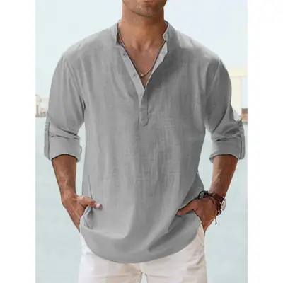 Image de Chemises Homme Coton Lin - Style Décontracté & Été