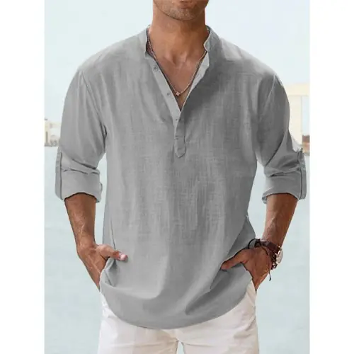 Image de Chemises Homme Coton Lin - Style Décontracté & Été