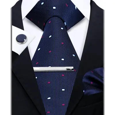 Image de Ensemble Cravate Luxe Homme - Rayé Paisley + Boutons de Manchette