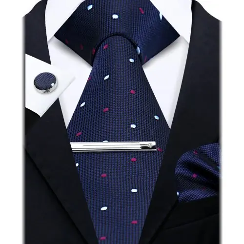 Image de Ensemble Cravate Luxe Homme - Rayé Paisley + Boutons de Manchette