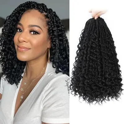 Image de Tresses Boîtes Synthétiques 12" - Noir Boho avec Boucles