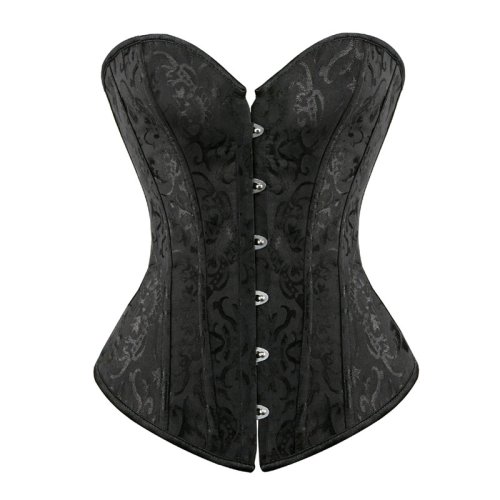 Image of Elegant Plus Size Victorian-Inspired Overbust Corset Top with Floral Lace Print and Push-Up Design for Bridal or Burlesque Wear