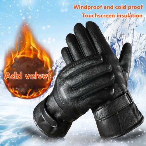 Afbeelding van Warmtegevende Winterhandschoenen van Echt Leder met Touchscreen Functie voor Heren – Winddichte en Antislip Motorrijders Handschoenen