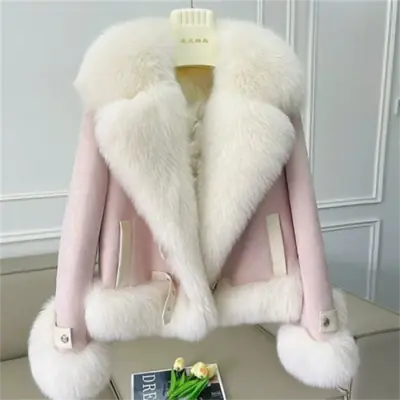 Image de Manteau Fausse Fourrure Rose Court Femme Hiver 2024