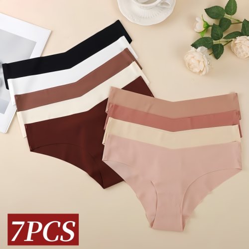 Imagen de Set de 7 bragas de cintura en V para mujer, sin costuras, de cintura baja, lencería sexy y ropa interior invisible en seda helada suave y transpirable