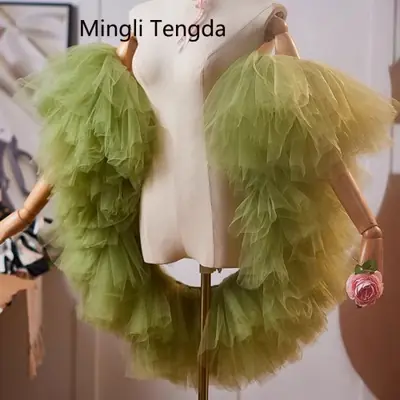 Image de Châle de Mariée en Tulle Fait Main - Vert Olive & Argenté