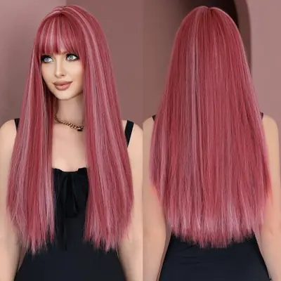 Image de Perruque Blonde Longue & Lisse avec Frange - Idéale pour Cosplay & Fêtes