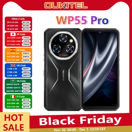 Image of OUKITEL WP55 Pro 5G Smartphone with 48MP AI Camera, 16GB RAM, 32GB + 512GB Storage, 11000mAh Battery, 33W Fast Charging, 108MP Rear Camera, 6.7" FHD+ Display