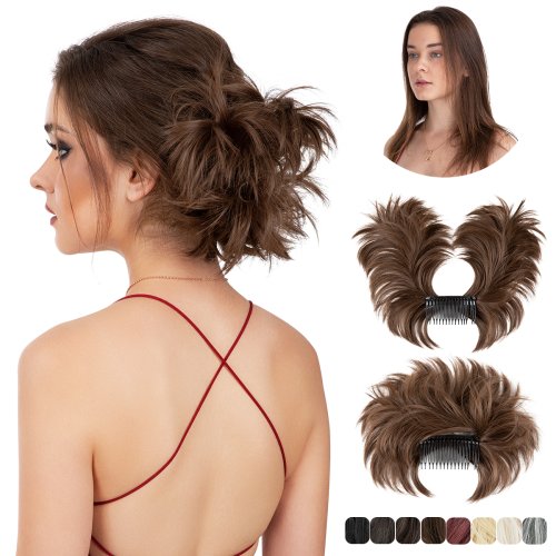 Zdjęcie Naturalne, pełnoprawne doczepiane koki z syntetycznych włosów – roztrzepane, kręcone, idealne do chignona, scrunchies, klipsów, treski, donut updo – dodatki do włosów dla kobiet