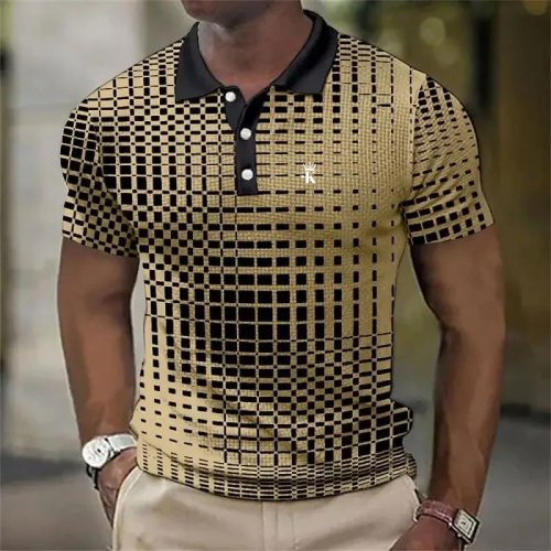 Image of Stylish Men's Polo Shirt with Classic Lapel Collar, Short Sleeve Design in Solid Colors – Perfect for Golf, Work, or Casual Wear This Spring and Summer