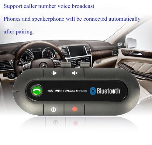 Immagine di Kit Vivavoce Bluetooth per Auto con Visiera Parasole, Altoparlante Integrato, Lettore MP3 e Caricatore USB - Connessione Wireless 4.1