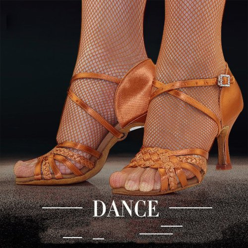 Zdjęcie Buty do tańca latynoamerykańskiego dla kobiet – miękkie dno, wysoki obcas, szydło, kwadratowe buty do salsa i innych taniec latynoskich, importowane z satyny, model BD 2360