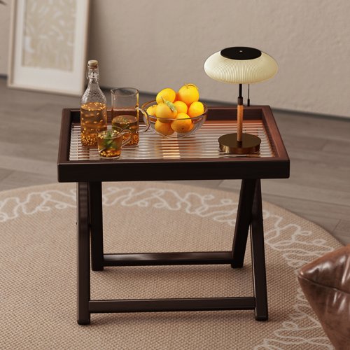 Bild von Teefarbener, klappbarer Bambus-Beistelltisch für den Außenbereich – 39,9 x 30 cm, wetterbeständig, leicht, für Camping, Terrasse