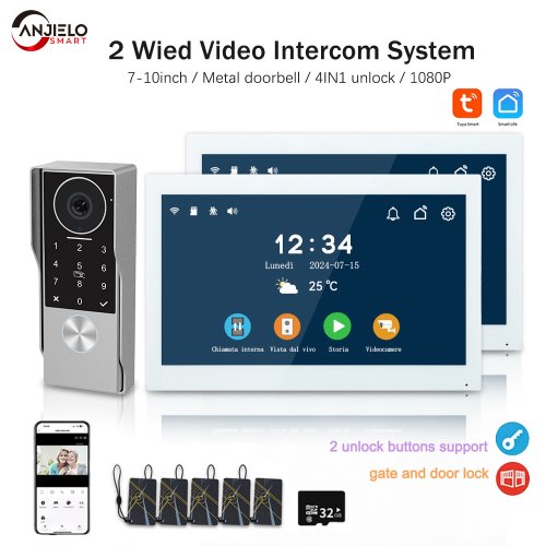 Bild von Anjielo Tuya Smart 1080p Drahtlose Video-Türsprechanlage mit IP-Kamera und Metallgehäuse – Modernes Sicherheitssystem für Ihr Zuhause