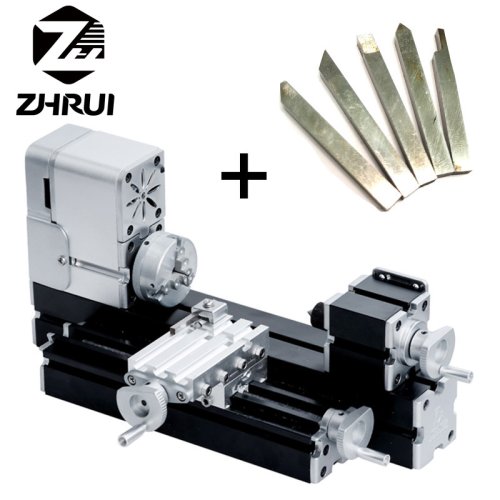 Immagine di Tornio Miniatura in Metallo 36W – Macchina Utensile Didattica per Hobbisti e Artigiani con 5 Utensili per Tornitura in Legno