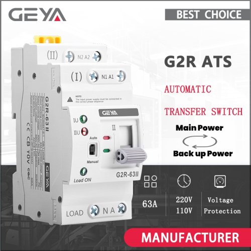 Zdjęcie GEYA G2R ATS Mini Automatyczny Przełącznik Zasilania 220V Szyna DIN Podwójne Zasilanie Wyłączniki Elektryczne Bezprzerwowe Zasilanie 63A 110V