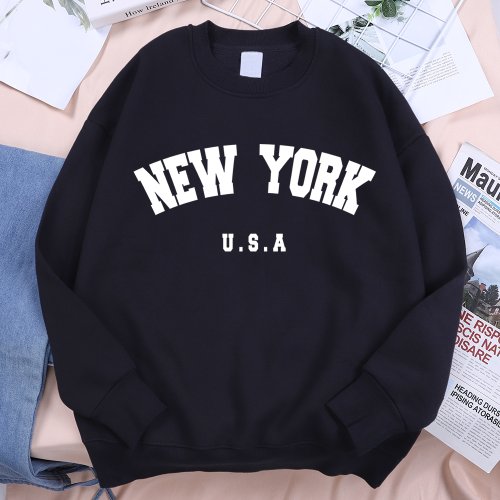 Image of New York Usa Letter Print Streetwear Man Loose Fitness Clothes Fashion High Quality Hoodie Fleece Pullover New Sweatshirt Women