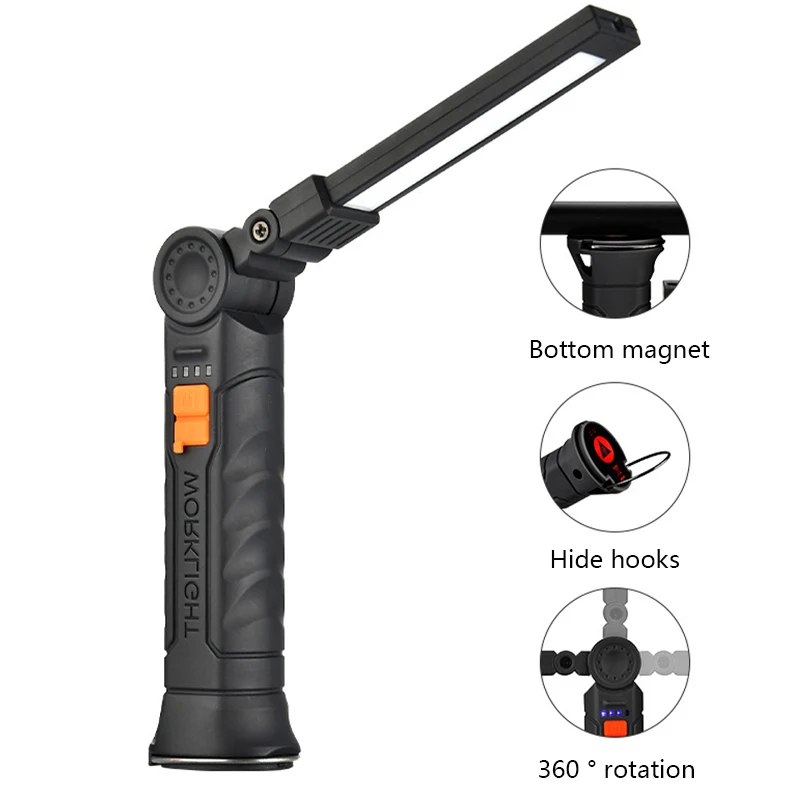 Immagine di Torcia Portatile a LED COB Ricaricabile via USB con Magnetismo e Batteria Integrata – Lampada da Lavoro, Lanterna per Campeggio e Sospensione