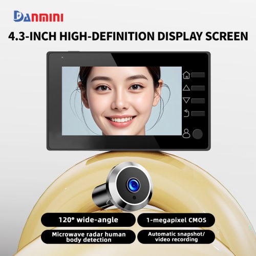 Image of Danmini Visual Doorbell Peephole 4.3'' LCD HD Display Digital Door Viewer 1 Million Pixel 120° Camera Security Cat Eye Door Bell