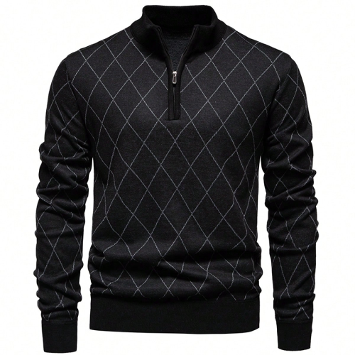 Bild von Herren Strickpullover mit Halb-Reißverschluss – Casual Sport Pullover für Herbst und Winter, Amerikanische Größe, Golf & Freizeit
