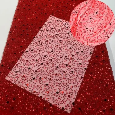 Image de Tissu Dentelle Paillettes & Perles - 130x91cm