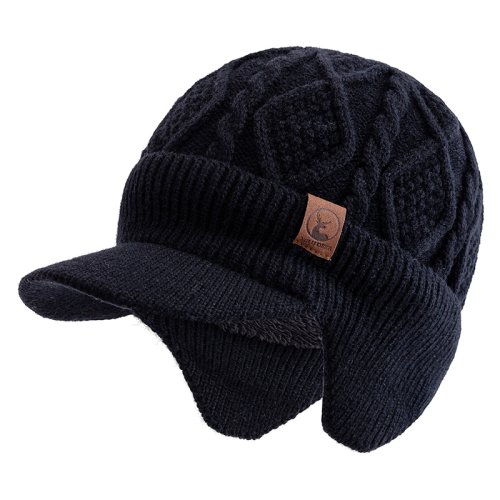 Immagine di Nuovo cappello invernale unisex peluche foderato in pelliccia caldo berretto con paraorecchie elegante berretto morbido cappello lavorato a maglia sportivo da sci spesso all'aperto