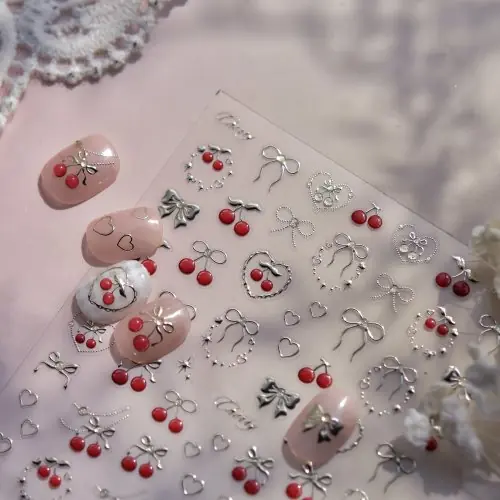 Image de Stickers Ongles Kawaii Fruits 5D - Tomate Juteuse & Étoiles Pailletées