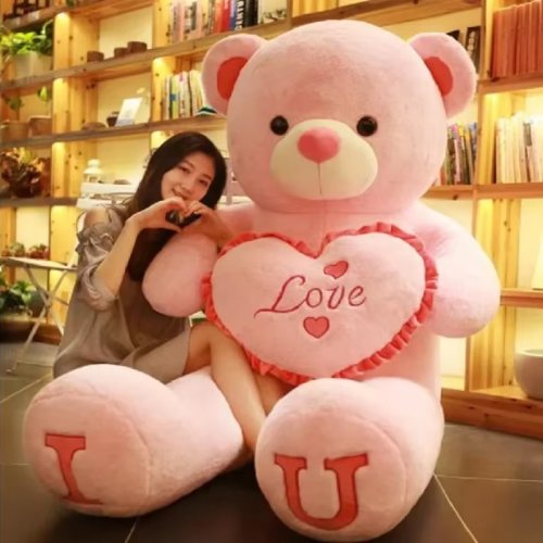 Bild von Valentinstagsgeschenk 80/100cm Großer LOVE Plüsch-Teddybär Riesiges Stofftier Geburtstagsgeschenke Weiches Kissen Puppen für Freundin Mädchen Ehefrau