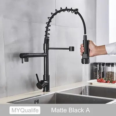 Image de Robinets de Cuisine Noir Mat - Design Élégant & Fonctionnel
