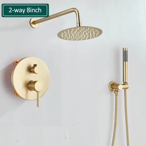 Image de Robinet de douche doré brossé 2 voies effet pluie