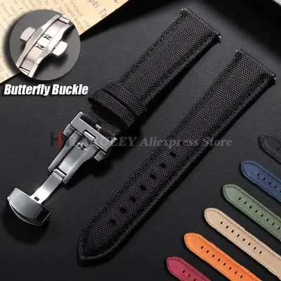 Image de Bracelet Montre Nylon 20/22mm - Noir & Vert - Dégagement Rapide