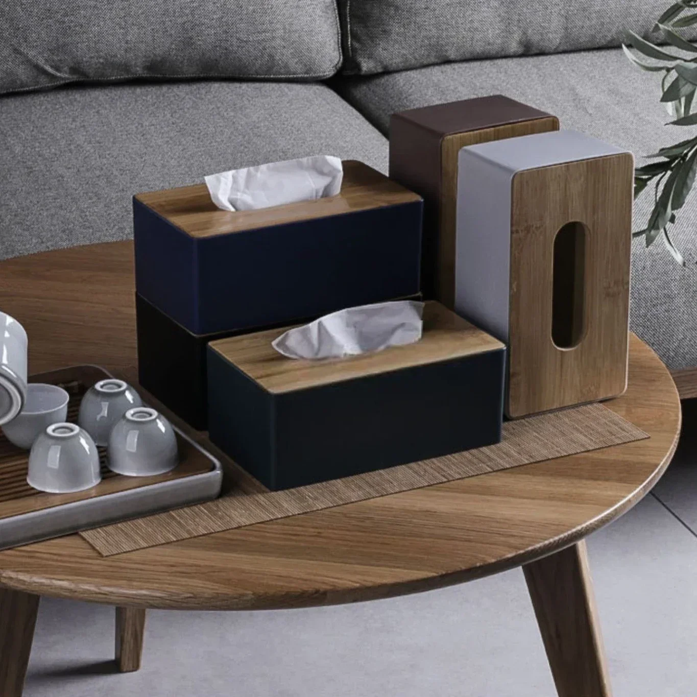 Immagine di Scatola per fazzoletti Porta tovaglioli da tavolo Custodia per fazzoletti Scatola di carta Contenitore Copertura in bambù Scatola di immagazzinaggio in legno massello Porta fazzoletti da tavolo per la