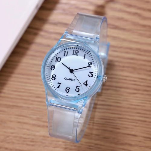 Bild von Bunte Transparente Armbanduhr für Kinder – Einfache Sportuhr mit Mehrfarbigem Gummiband, Unisex Quarzuhr als Geschenk für Jungen und Mädchen