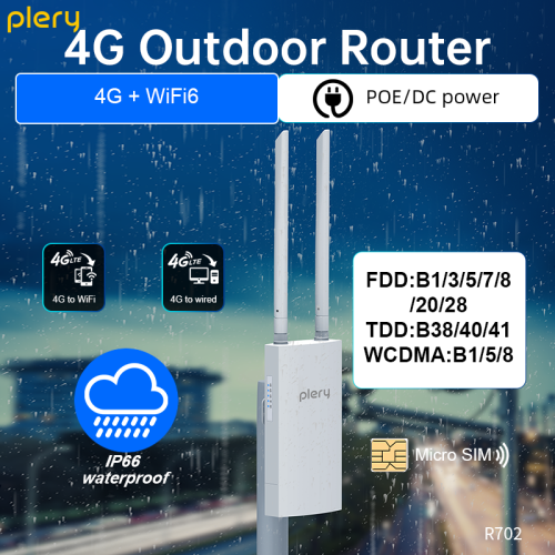 Afbeelding van Plery 4G Outdoor Router IP66 CAT4 AX300 WiFi6 Router voor IP Camera/CPE 300Mbps Globale LTE Router POE/DC Voeding 2*5dBi Antennes