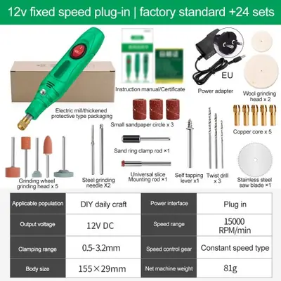 Image de Mini Perceuse Électrique 12V - 18000 RPM - Outil Rotatif Multifonction