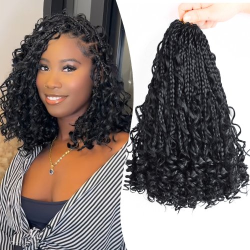 Afbeelding van Synthetische Boho Box Vlechten van 10 Inch met Krullende Uiteinden – Gehaakt Haar in 1 Pak voor Natuurlijke Look