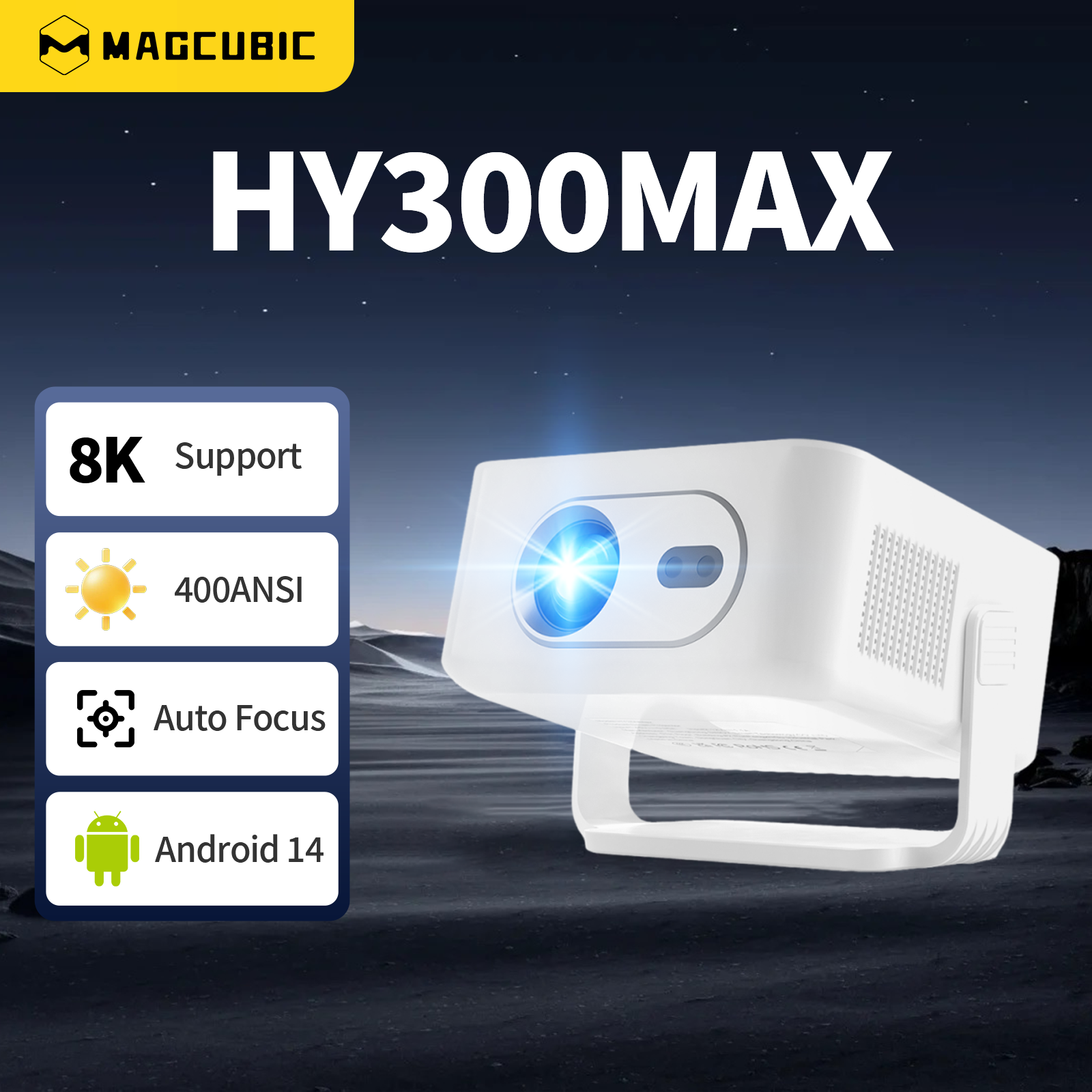 Image of Magcubic Android 14 Auto Focus HY300Max Portable Projector 400ANSI WiFi6 Projector SupFull HD 720P Home Outdoor Cinema Max HY300