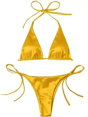 Image de Bikini Métallique Satiné Coupe Haute - Élégance & Style