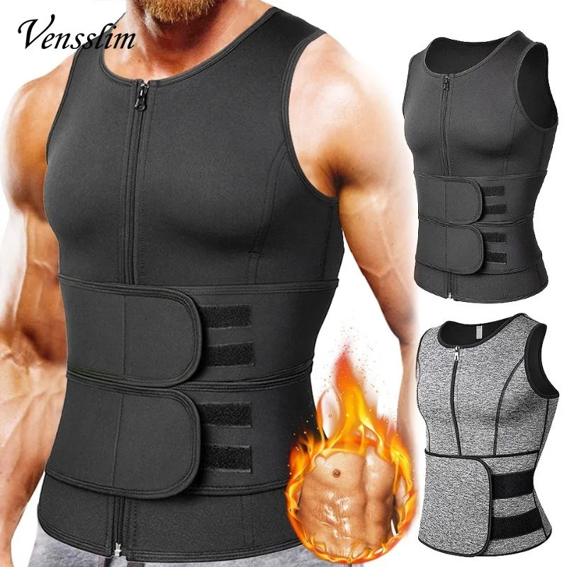 Vensslim Heren Body Shaper Taille Trainer Vest Afslankshirt Sauna Zweet Compressie Ondershirt Shapewear Vetverbrander Wo