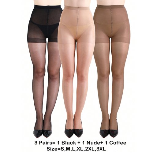 Image of Ultra-Thin 20D Sheer Women's High-Waist Pantyhose – 3 Pairs of Elegant Thigh-High Stockings for Everyday Wear