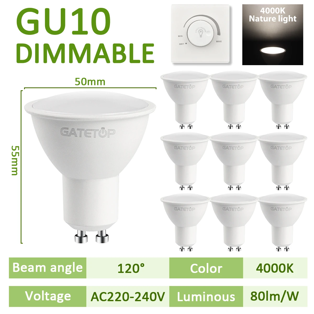 Immagine di 10 pezzi Faretto LED GU10 Lampadina dimmerabile 220V 3000K 4000K 6000K 50W Sostituzione alogena per illuminazione a binario paesaggistico