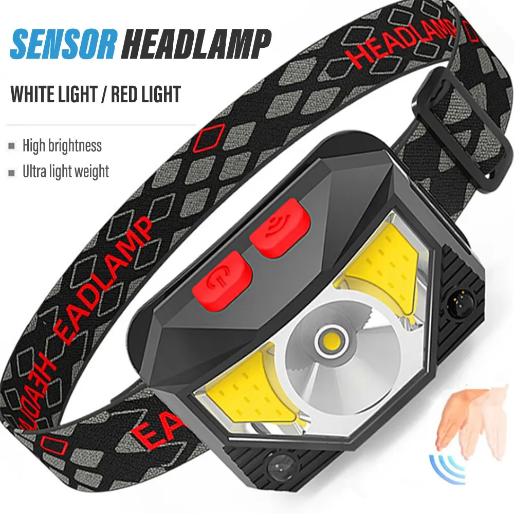 Image of Rechargeable LED Headlamp with COB & LED Beads, 8 Lighting Modes, White & Red Light for Fishing and Outdoor Adventures