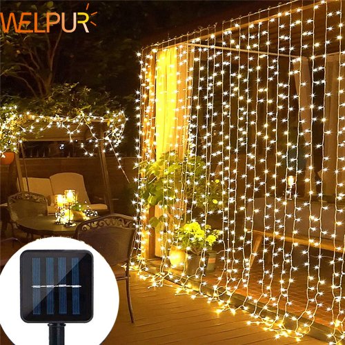 Bild von Solar Lichtervorhang mit 120 LED-Lampen – Wasserdichte Außenbeleuchtung für Garten, Hof und Weihnachtsdeko