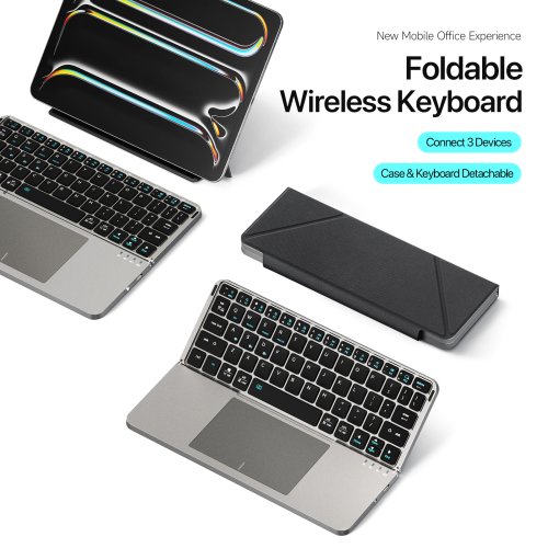 Afbeelding van Multifunctioneel opvouwbaar Bluetooth-toetsenbord met touchpad en telefoonhouder voor smartphone, tablet en PC – compatibel met iOS en Android