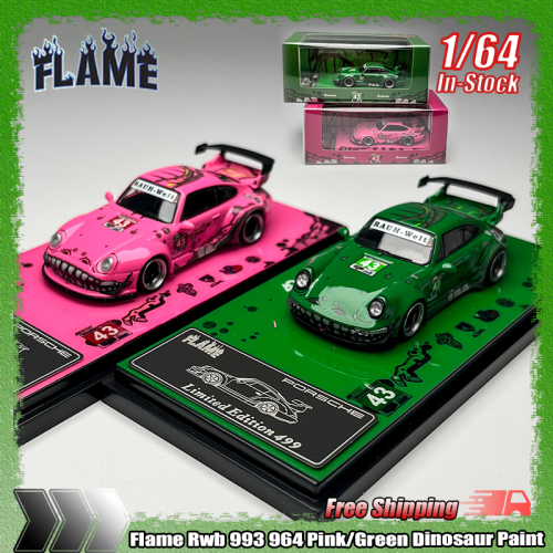 Bild von Flamme 1:64 RWB 993/964 Miniatur-Auto-Modell in Rosa-Grün Dinosaurier-Farbe – Hochwertige Legierung, Druckguss, Custom Design für Kinder & Sammler